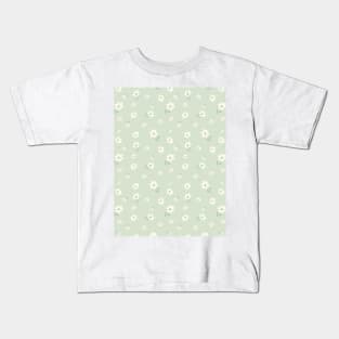 DITSY PRAIRIE VINTAGE RETRO FLORALS AND FLOWERS SAGE GREEN CREAM PASTEL GREEN Kids T-Shirt